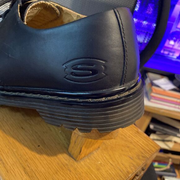 Skechers Mens Size 11 Y2K Shoes Chunky Sole Oxfords Leather‎ Lace Up Black Heavy - Picture 4 of 11